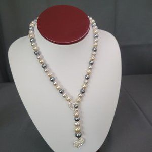 NRT Women's Jewelry Faux Pearl Crystal Detailed Necklace Heart Shape Pendant 15"